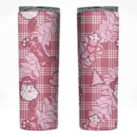Pink Palaka Hawaii Cowboy Christmas Skinny Tumbler Paniolo Mix Maile Lei - Polynesian Pride