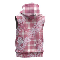 Pink Palaka Hawaii Cowboy Christmas Sleeveless Hoodie Paniolo Mix Maile Lei - Polynesian Pride