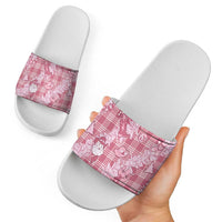 Pink Palaka Hawaii Cowboy Christmas Slide Sandals Paniolo Mix Maile Lei - Polynesian Pride