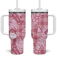 Pink Palaka Hawaii Cowboy Christmas Tumbler With Handle Paniolo Mix Maile Lei - Polynesian Pride