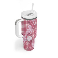 Pink Palaka Hawaii Cowboy Christmas Tumbler With Handle Paniolo Mix Maile Lei - Polynesian Pride