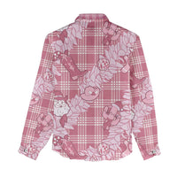 Pink Palaka Hawaii Cowboy Christmas Women Casual Shirt Paniolo Mix Maile Lei - Polynesian Pride