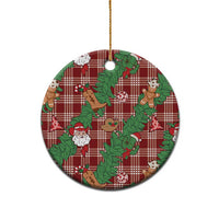 Red Palaka Hawaii Cowboy Christmas Ceramic Ornament Paniolo Mix Maile Lei - Polynesian Pride