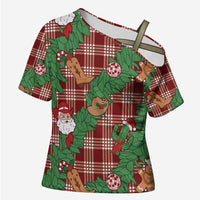 Red Palaka Hawaii Cowboy Christmas Cross Shoulder Shirt Paniolo Mix Maile Lei - Polynesian Pride