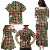 Red Palaka Hawaii Cowboy Christmas Family Matching Puletasi and Hawaiian Shirt Paniolo Mix Maile Lei - Polynesian Pride