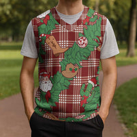 Red Palaka Hawaii Cowboy Christmas Knitted V-Neck Vest Paniolo Mix Maile Lei - Polynesian Pride