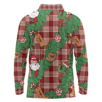 Red Palaka Hawaii Cowboy Christmas Long Sleeve Polo Shirt Paniolo Mix Maile Lei - Polynesian Pride