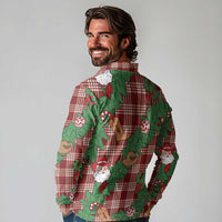 Red Palaka Hawaii Cowboy Christmas Long Sleeve Polo Shirt Paniolo Mix Maile Lei - Polynesian Pride