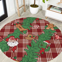Red Palaka Hawaii Cowboy Christmas Round Carpet Paniolo Mix Maile Lei - Polynesian Pride