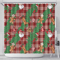 Red Palaka Hawaii Cowboy Christmas Shower Curtain Paniolo Mix Maile Lei - Polynesian Pride