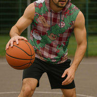 Red Palaka Hawaii Cowboy Christmas Sleeveless Hoodie Paniolo Mix Maile Lei - Polynesian Pride