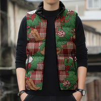 Red Palaka Hawaii Cowboy Christmas Sleeveless Puffer Jacket Paniolo Mix Maile Lei - Polynesian Pride