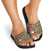 Red Palaka Hawaii Cowboy Christmas Slide Sandals Paniolo Mix Maile Lei - Polynesian Pride