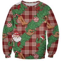 Red Palaka Hawaii Cowboy Christmas Sweatshirt Paniolo Mix Maile Lei - Polynesian Pride