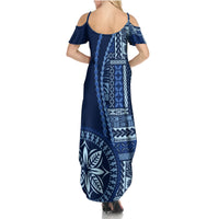 Samoa Siapo Motif Family Matching Summer Maxi Dress and Hawaiian Shirt Classic Style - Bue Ver LT7 - Polynesian Pride