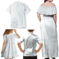 Samoa White Sunday Family Matching Off Shoulder Maxi Dress and Hawaiian Shirt Classic Siapo Style LT7 - Polynesian Pride