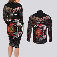 Aotearoa and Australia Indigenous Couples Matching Long Sleeve Bodycon Dress and Long Sleeve Button Shirt Stand Together For Te Tiriti