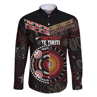 Aotearoa and Australia Indigenous Family Matching Off Shoulder Short Dress and Hawaiian Shirt Stand Together For Te Tiriti LT7 Dad's Shirt - Long Sleeve Black - Polynesian Pride