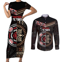 Aotearoa and Samoa Together For Te Tiriti Couples Matching Short Sleeve Bodycon Dress and Long Sleeve Button Shirt Kowhaiwhai Mix Siapo