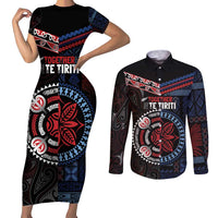 Aotearoa and Samoa Together For Te Tiriti Couples Matching Short Sleeve Bodycon Dress and Long Sleeve Button Shirt Kowhaiwhai Mix Siapo - Flag Color