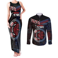 Aotearoa and Samoa Together For Te Tiriti Couples Matching Tank Maxi Dress and Long Sleeve Button Shirt Kowhaiwhai Mix Siapo - Flag Color