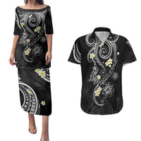 Polynesia Tribal Couples Matching Puletasi and Hawaiian Shirt Tentacles Plumeria