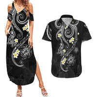 Polynesia Tribal Couples Matching Summer Maxi Dress and Hawaiian Shirt Tentacles Plumeria
