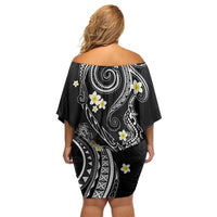 Polynesia Tribal Family Matching Off Shoulder Short Dress and Hawaiian Shirt Tentacles Plumeria