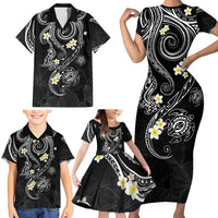 Polynesia Tribal Family Matching Short Sleeve Bodycon Dress and Hawaiian Shirt Tentacles Plumeria