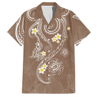 Polynesia Tribal Family Matching Off The Shoulder Long Sleeve Dress and Hawaiian Shirt Mocha Plumeria Tentacles