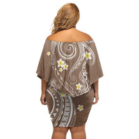 Polynesia Tribal Family Matching Off Shoulder Short Dress and Hawaiian Shirt Mocha Plumeria Tentacles