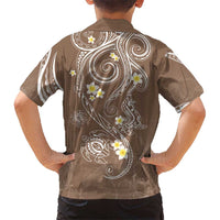 Polynesia Tribal Kid Hawaiian Shirt Mocha Plumeria Tentacles