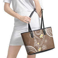 Polynesia Tribal Leather Tote Bag Mocha Plumeria Tentacles