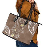 Polynesia Tribal Leather Tote Bag Mocha Plumeria Tentacles