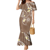 Polynesia Tribal Mermaid Dress Mocha Plumeria Tentacles