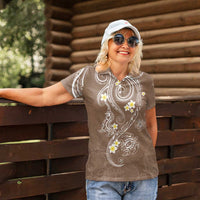 Polynesia Tribal Women Polo Shirt Mocha Plumeria Tentacles