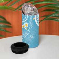 Polynesia Tribal 4 in 1 Can Cooler Tumbler Turquoise Plumeria Tentacles
