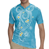 Polynesia Tribal Rugby Jersey Turquoise Plumeria Tentacles