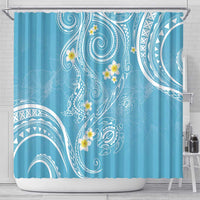 Polynesia Tribal Shower Curtain Turquoise Plumeria Tentacles