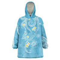 Polynesia Tribal Wearable Blanket Hoodie Turquoise Plumeria Tentacles