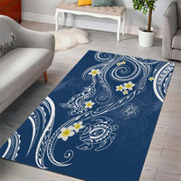 Polynesia Tribal Area Rug Deep Blue Plumeria Tentacles