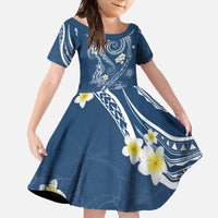 Polynesia Tribal Family Matching Tank Maxi Dress and Hawaiian Shirt Deep Blue Plumeria Tentacles