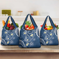 Polynesia Tribal Grocery Bag Deep Blue Plumeria Tentacles