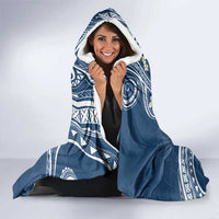 Polynesia Tribal Hooded Blanket Deep Blue Plumeria Tentacles