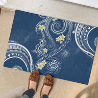 Polynesia Tribal Rubber Doormat Deep Blue Plumeria Tentacles