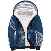 Polynesia Tribal Sherpa Hoodie Deep Blue Plumeria Tentacles