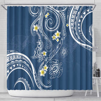 Polynesia Tribal Shower Curtain Deep Blue Plumeria Tentacles