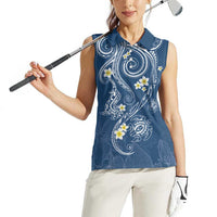 Polynesia Tribal Women Sleeveless Polo Shirt Deep Blue Plumeria Tentacles LT7 - Polynesian Pride