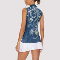 Polynesia Tribal Women Sleeveless Polo Shirt Deep Blue Plumeria Tentacles LT7 - Polynesian Pride