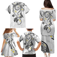 Polynesia Tribal Family Matching Puletasi and Hawaiian Shirt White Plumeria Tentacles